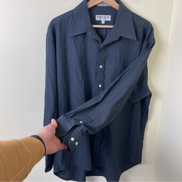 Givenchy Monsieur Blue/Gray Button Up Designer Shirt SZ 17 34/35 - Picture 3 of 9